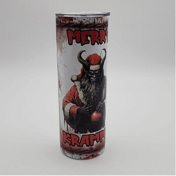 Merry Krampus Tumbler With Lid & Straw 20 oz Dark Christmas Naughty Child Horror - Picture 5 of 9
